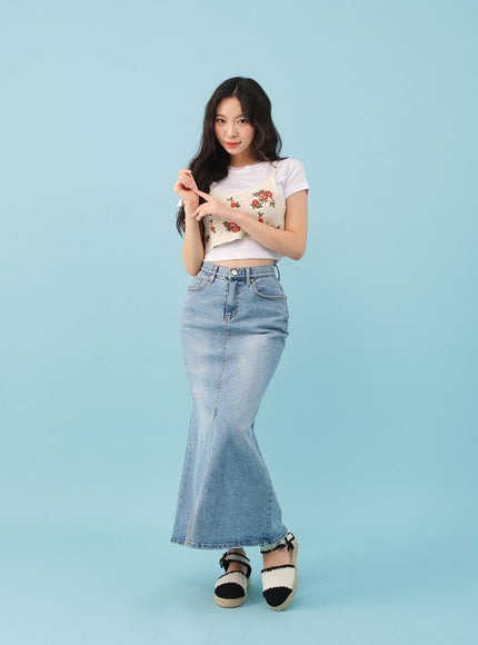 Slit Mermaid Fit Denim Maxi Skirt BJ03