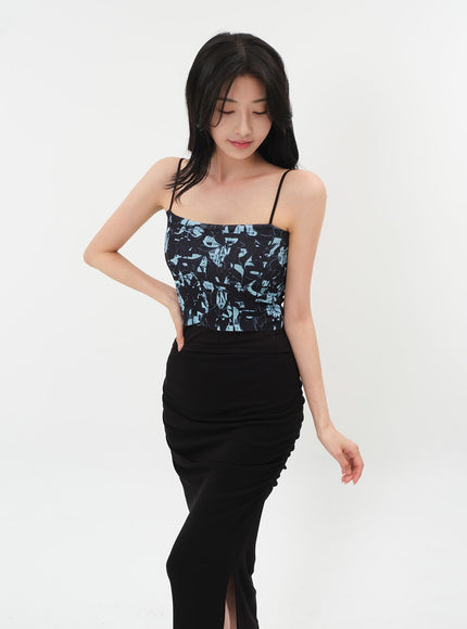 Side Shirred Midi Spandex Skirt IY12
