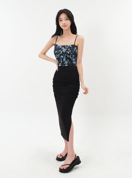 Side Shirred Midi Spandex Skirt IY12