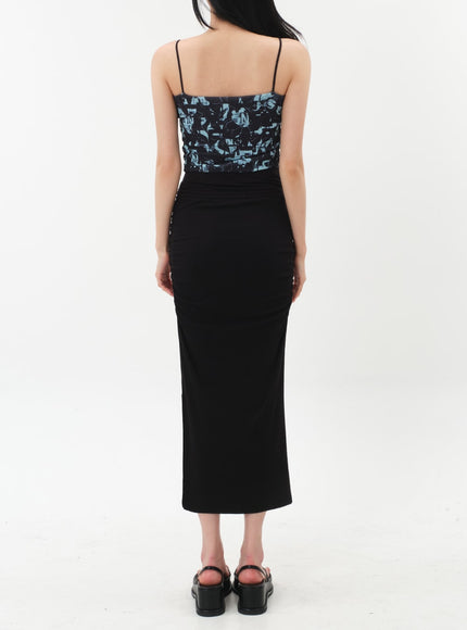 Side Shirred Midi Spandex Skirt IY12