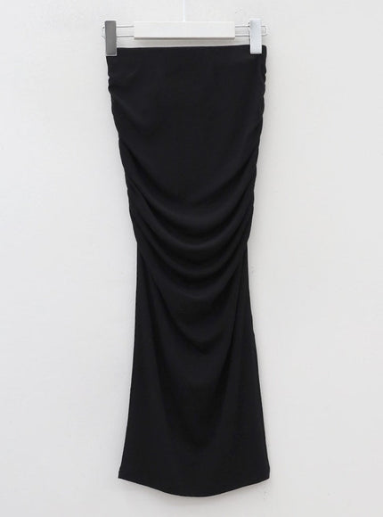 Side Shirred Midi Spandex Skirt IY12
