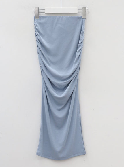 Side Shirred Midi Spandex Skirt IY12