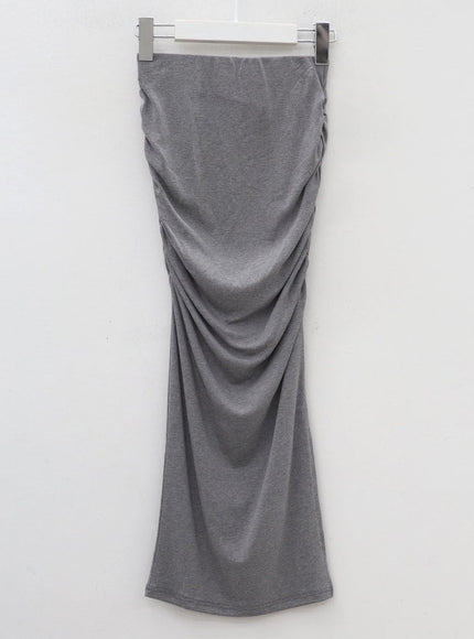 Side Shirred Midi Spandex Skirt IY12