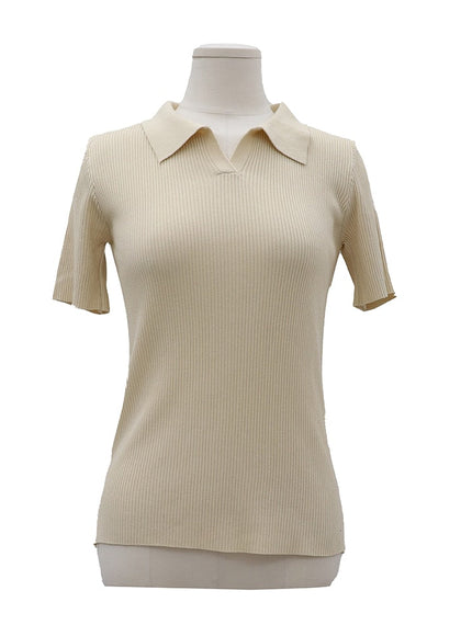 Ribbed Collar Knit Top OM2