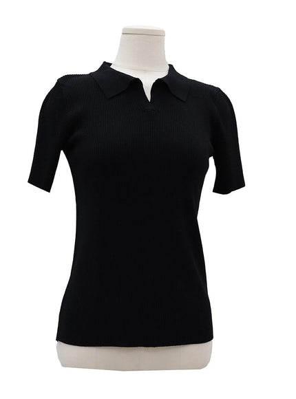 Ribbed Collar Knit Top OM2