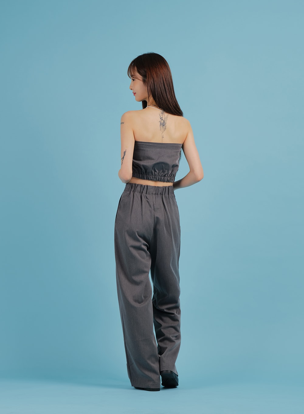 Asymmetrical Button Wide Leg Tailored Pants BA27 - Lewkin