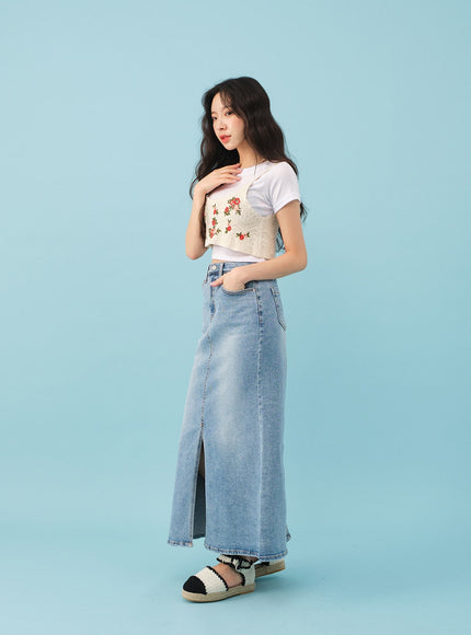 Slit Mermaid Fit Denim Maxi Skirt BJ03
