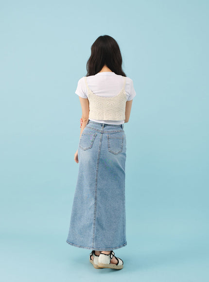 Slit Mermaid Fit Denim Maxi Skirt BJ03