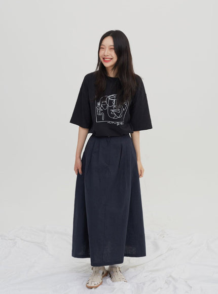 Linen Maxi Flare Skirt CM6