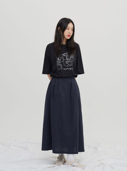 Linen Maxi Flare Skirt CM6