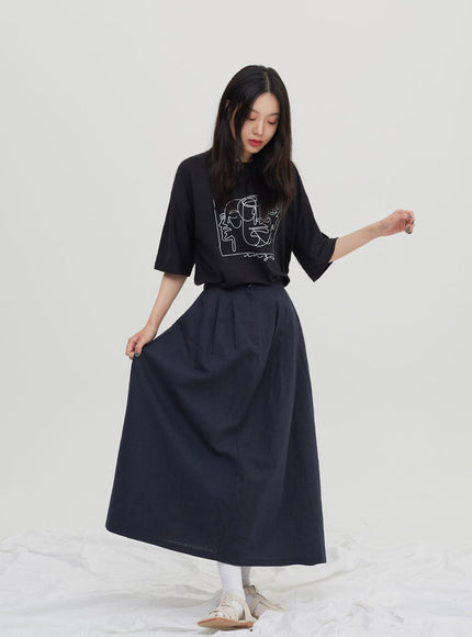 Linen Maxi Flare Skirt CM6