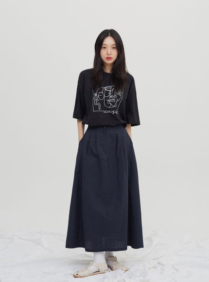 Linen Maxi Flare Skirt CM6