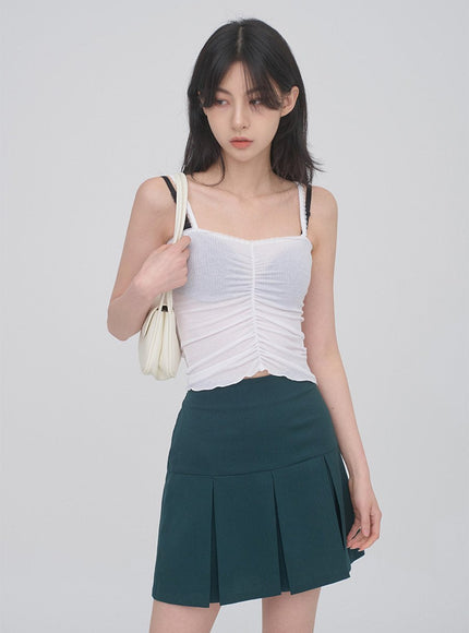 Lace Camisole Sleeveless Top with Front Shirring CM3