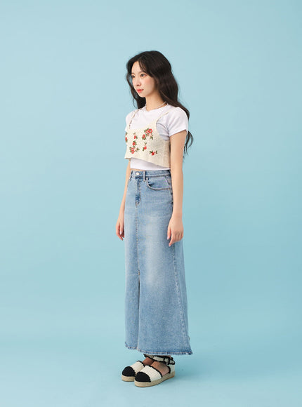 Slit Mermaid Fit Denim Maxi Skirt BJ03