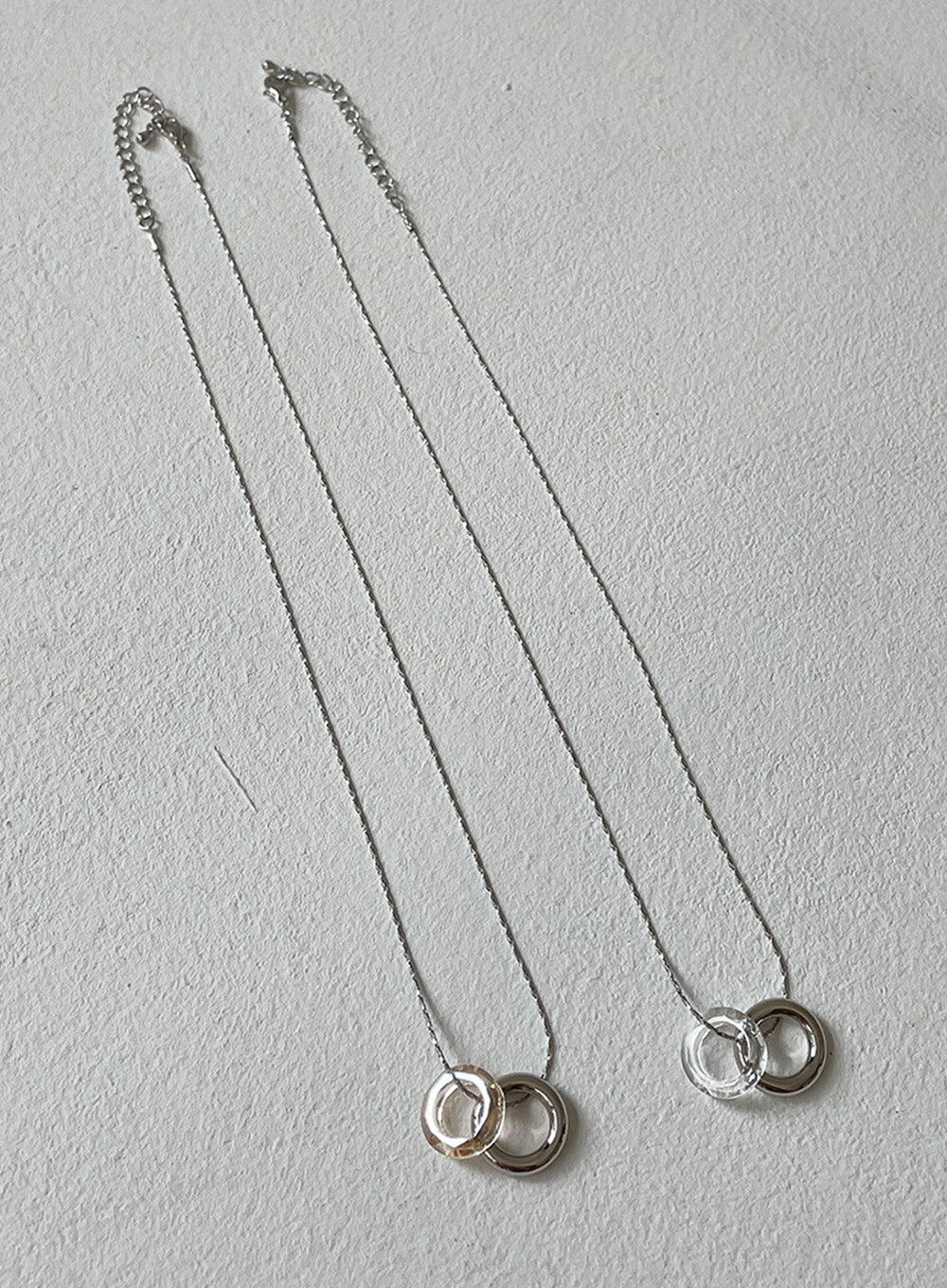 Double Ring Silver Necklace