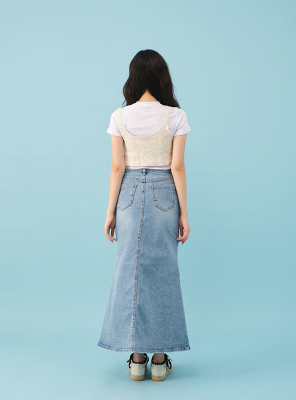 Slit Mermaid Fit Denim Maxi Skirt BJ03