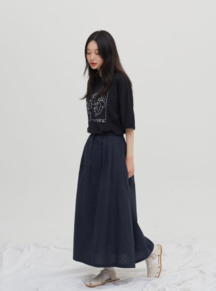 Linen Maxi Flare Skirt CM6