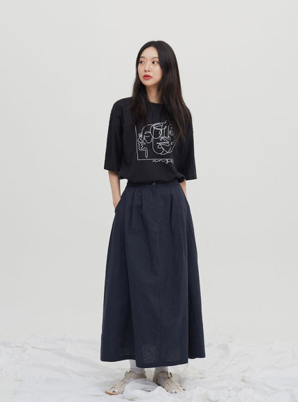 Linen Maxi Flare Skirt CM6