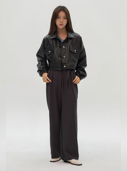 Faux Leather Cropped Jacket