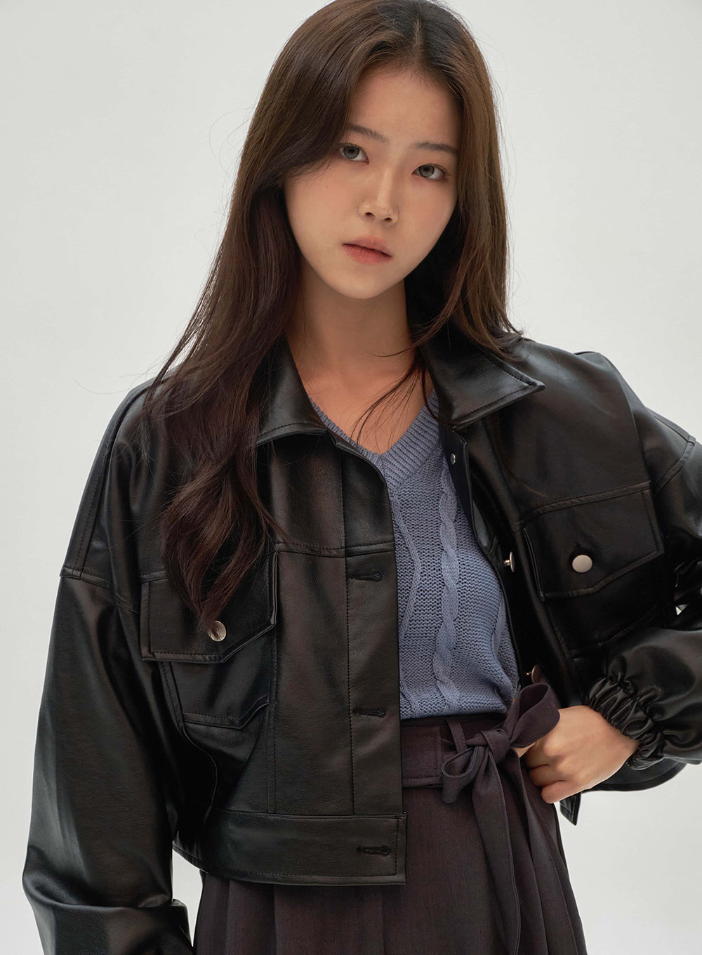 Faux Leather Cropped Jacket