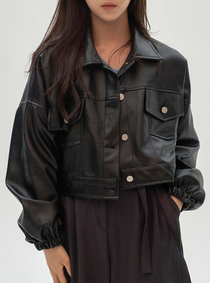 Faux Leather Cropped Jacket