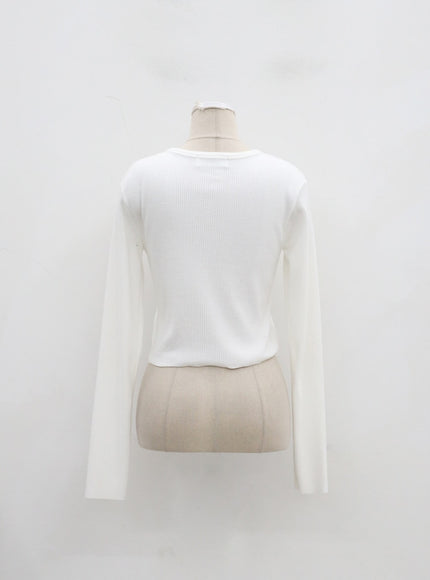 Two Way Zipper Cropped Knit Top IJ310
