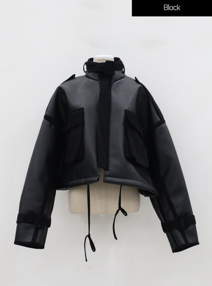 Oversized Cropped Shearling Jacket IJ320