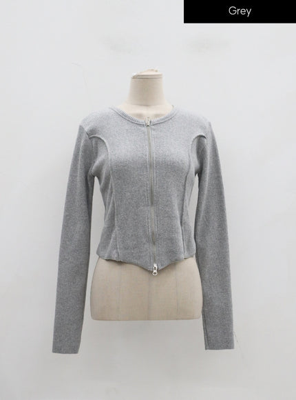 Two Way Zipper Cropped Knit Top IJ310