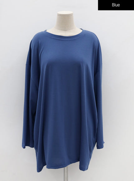 Plus Basic Span Round Neck Long Sleeve T-Shirt IG09