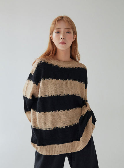 Stripped Distressed Knit Sweater F17