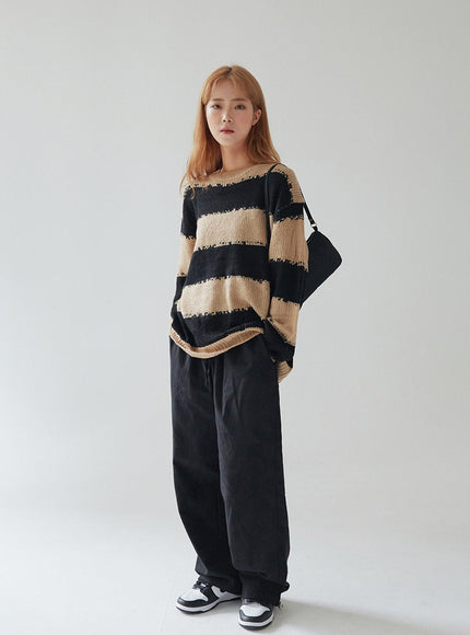 Stripped Distressed Knit Sweater F17
