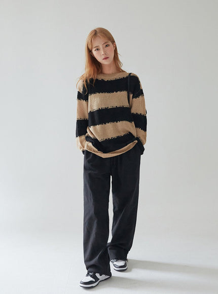 Stripped Distressed Knit Sweater F17