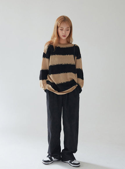 Stripped Distressed Knit Sweater F17