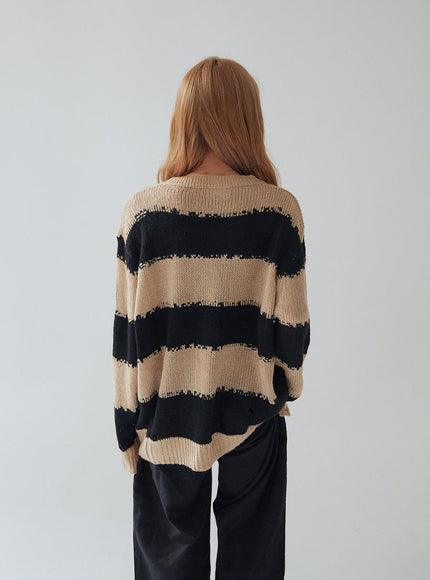 Stripped Distressed Knit Sweater F17