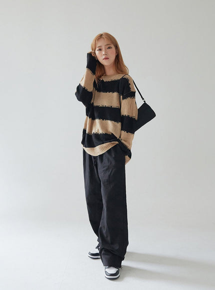 Stripped Distressed Knit Sweater F17