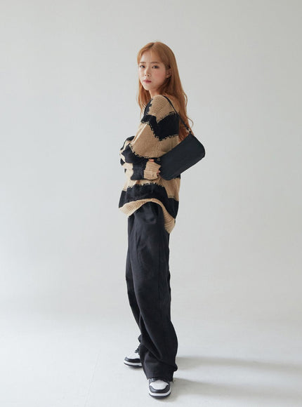Stripped Distressed Knit Sweater F17
