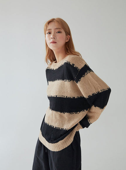 Stripped Distressed Knit Sweater F17