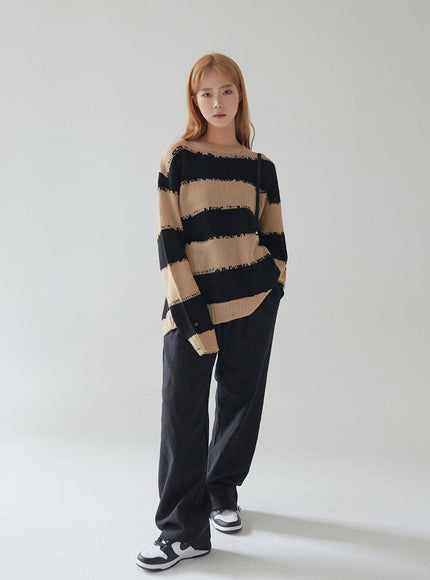 Stripped Distressed Knit Sweater F17