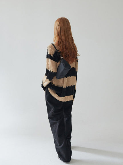 Stripped Distressed Knit Sweater F17