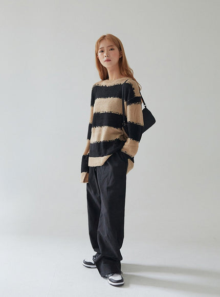 Stripped Distressed Knit Sweater F17