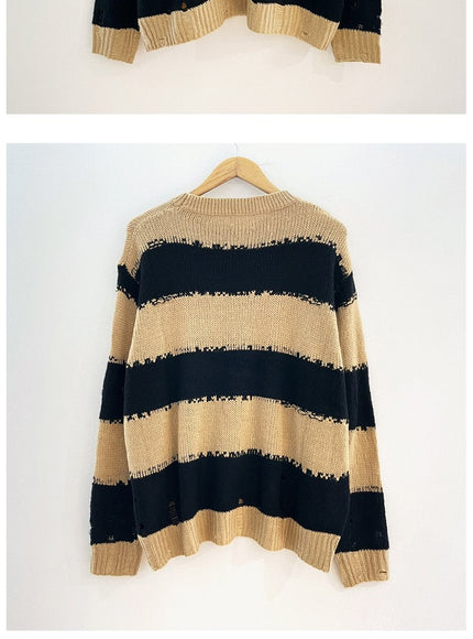 Stripped Distressed Knit Sweater F17