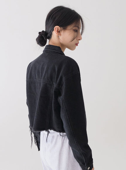 Ripped Hem Cropped Jacket F14