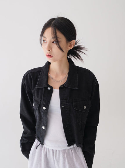 Ripped Hem Cropped Jacket F14