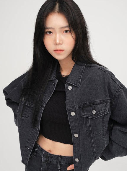 Ripped Hem Denim Crop Jacket F14