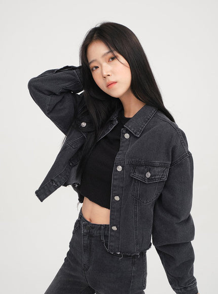Ripped Hem Denim Crop Jacket F14