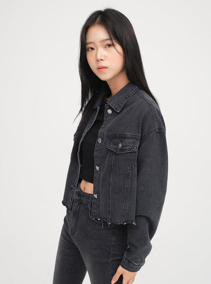 Ripped Hem Denim Crop Jacket F14