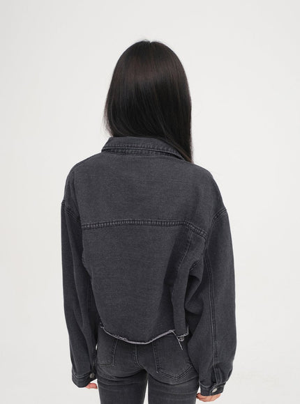 Ripped Hem Denim Crop Jacket F14