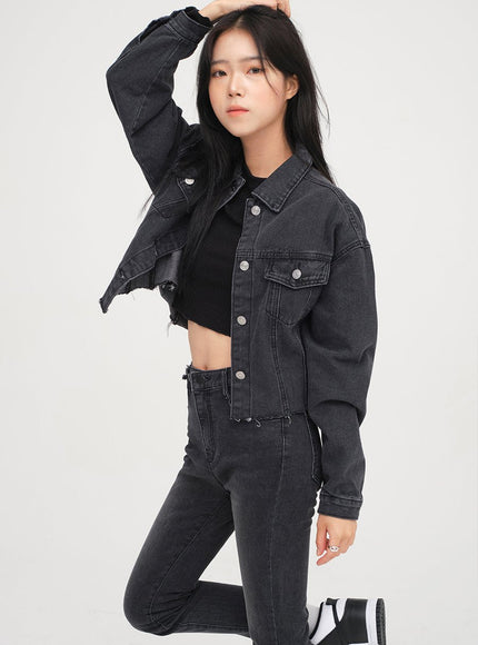 Ripped Hem Denim Crop Jacket F14