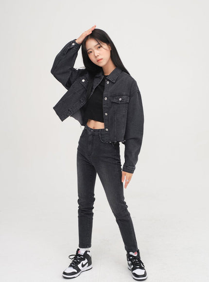 Ripped Hem Denim Crop Jacket F14