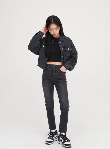 Ripped Hem Denim Crop Jacket F14